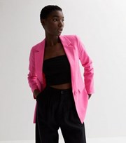 New Look Bright Pink Linen-Look Button Front Blazer